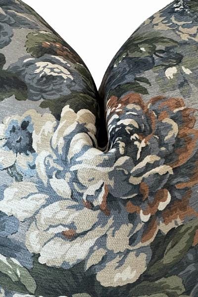 Moody Floral Pillow Cover, Blue Green Vintage Accent Cushion