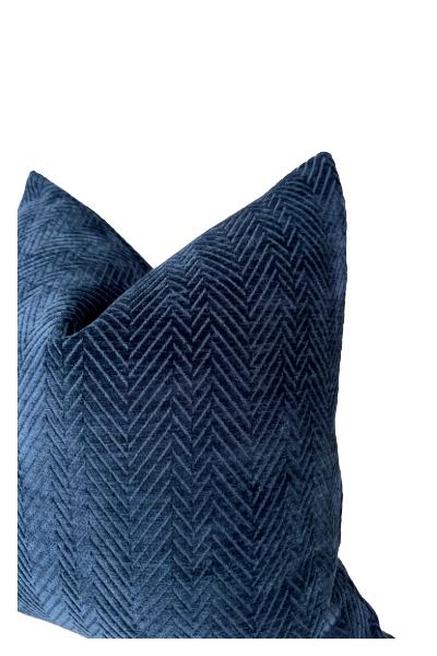 Blue Herringbone Velvet Cushion Cover, Elegant Home Accent