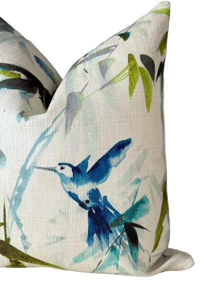Blue Bird Floral Pillow Cover, Decorative Accent Cushion, Nature Inspired Home Decor
