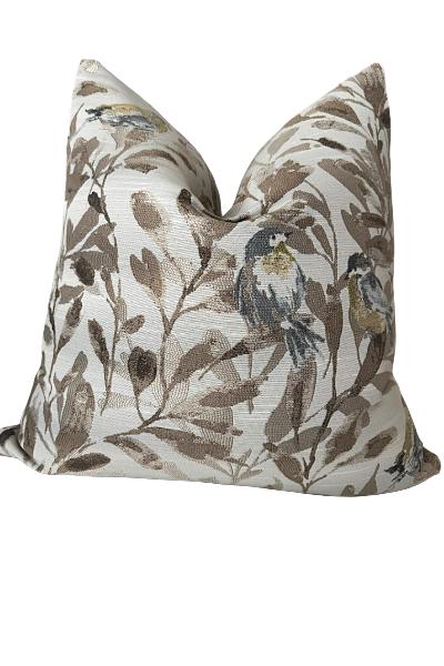 Neutral Bird Floral Pillow Cover, Beige Nature Accent Cushion, Elegant Home Decor