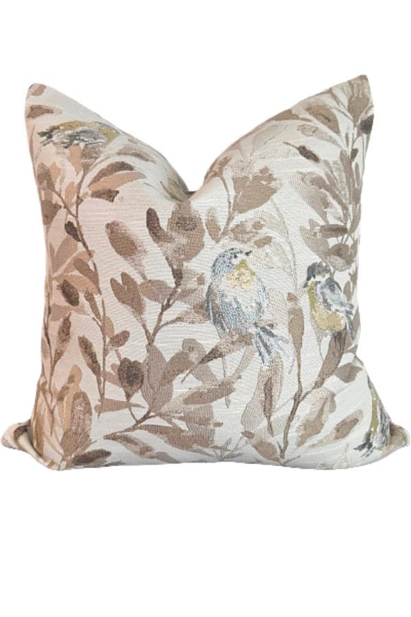 Neutral Bird Floral Pillow Cover, Beige Nature Accent Cushion, Elegant Home Decor