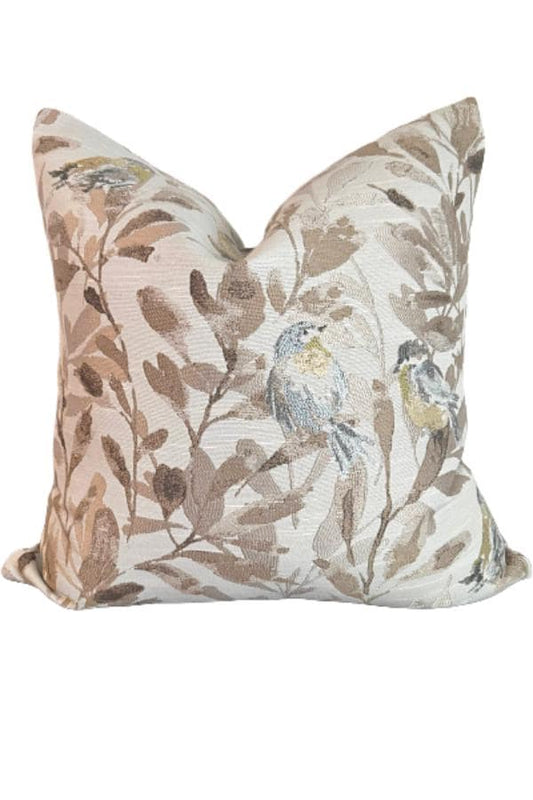 Neutral Bird Floral Pillow Cover, Beige Nature Accent Cushion, Elegant Home Decor
