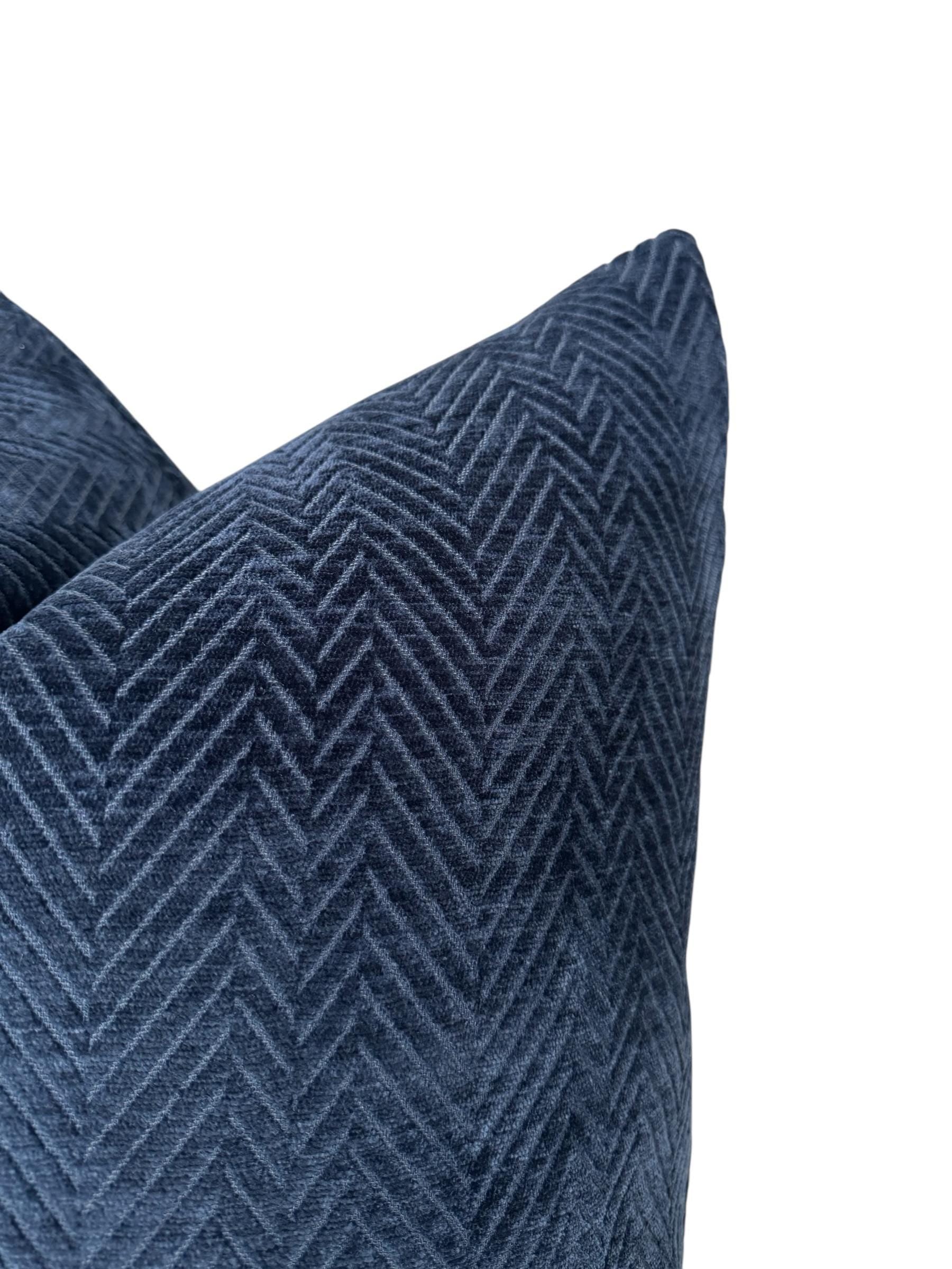 Blue Herringbone Velvet Cushion Cover, Elegant Home Accent