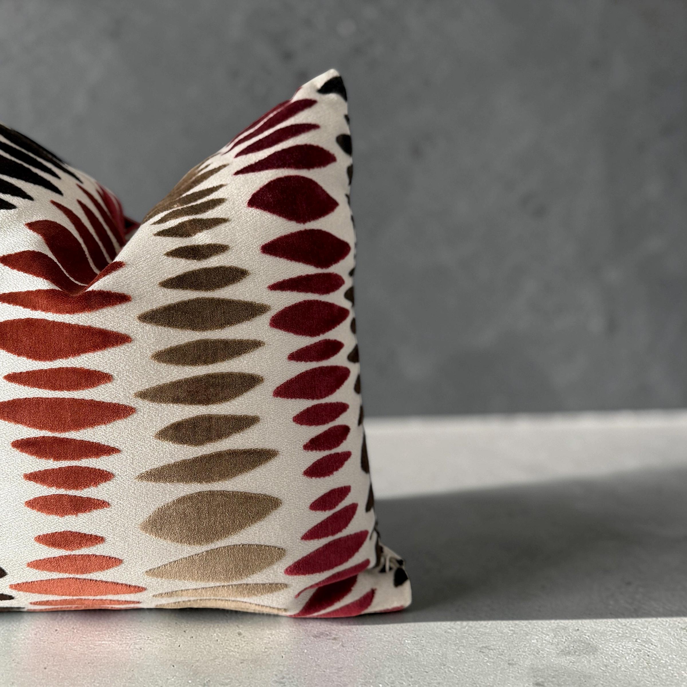 Boho Ikat Rust Burgundy Throw Pillow Cover, Abstract Southwest Cushion Home Decor