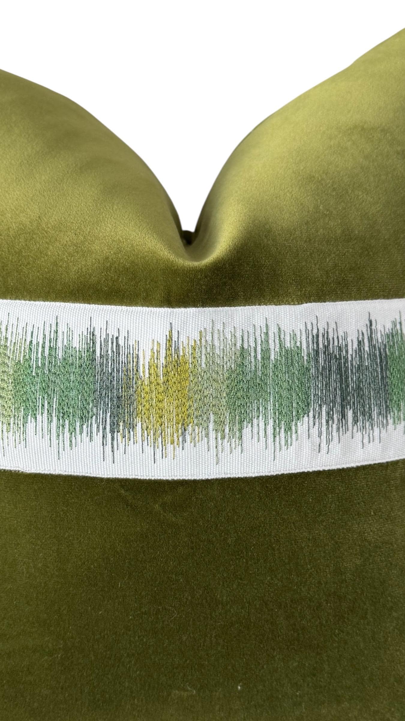 Olive Velvet Pillow Cover | Textured Embroidered Trim Accent Pillow