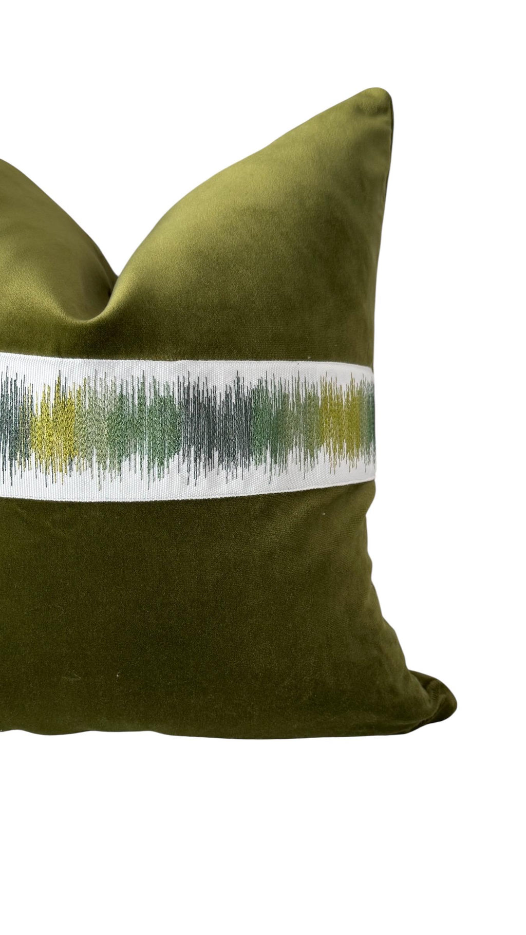 Olive Velvet Pillow Cover | Textured Embroidered Trim Accent Pillow