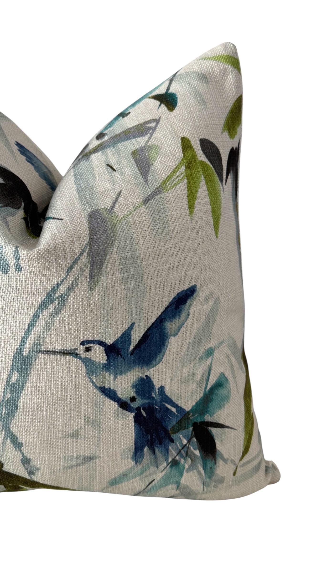Blue Bird Floral Pillow Cover, Decorative Accent Cushion, Nature Inspired Home Decor