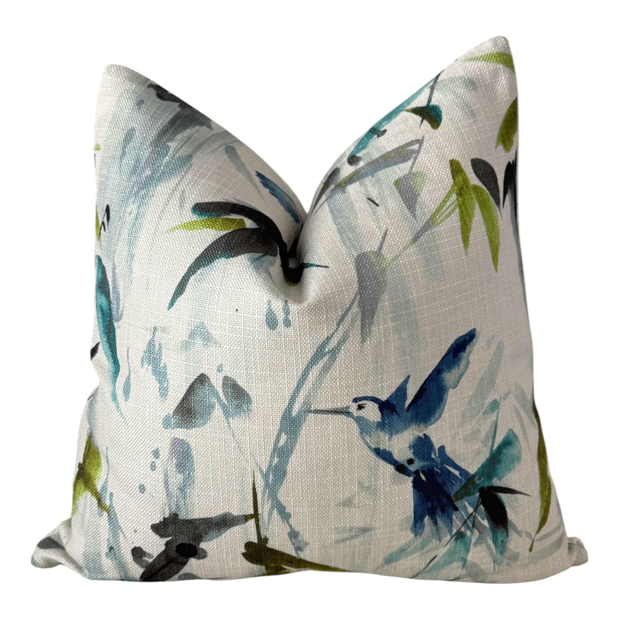 Blue Bird Floral Pillow Cover, Decorative Accent Cushion, Nature Inspired Home Decor