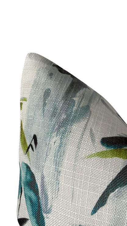 Blue Bird Floral Pillow Cover, Decorative Accent Cushion, Nature Inspired Home Decor