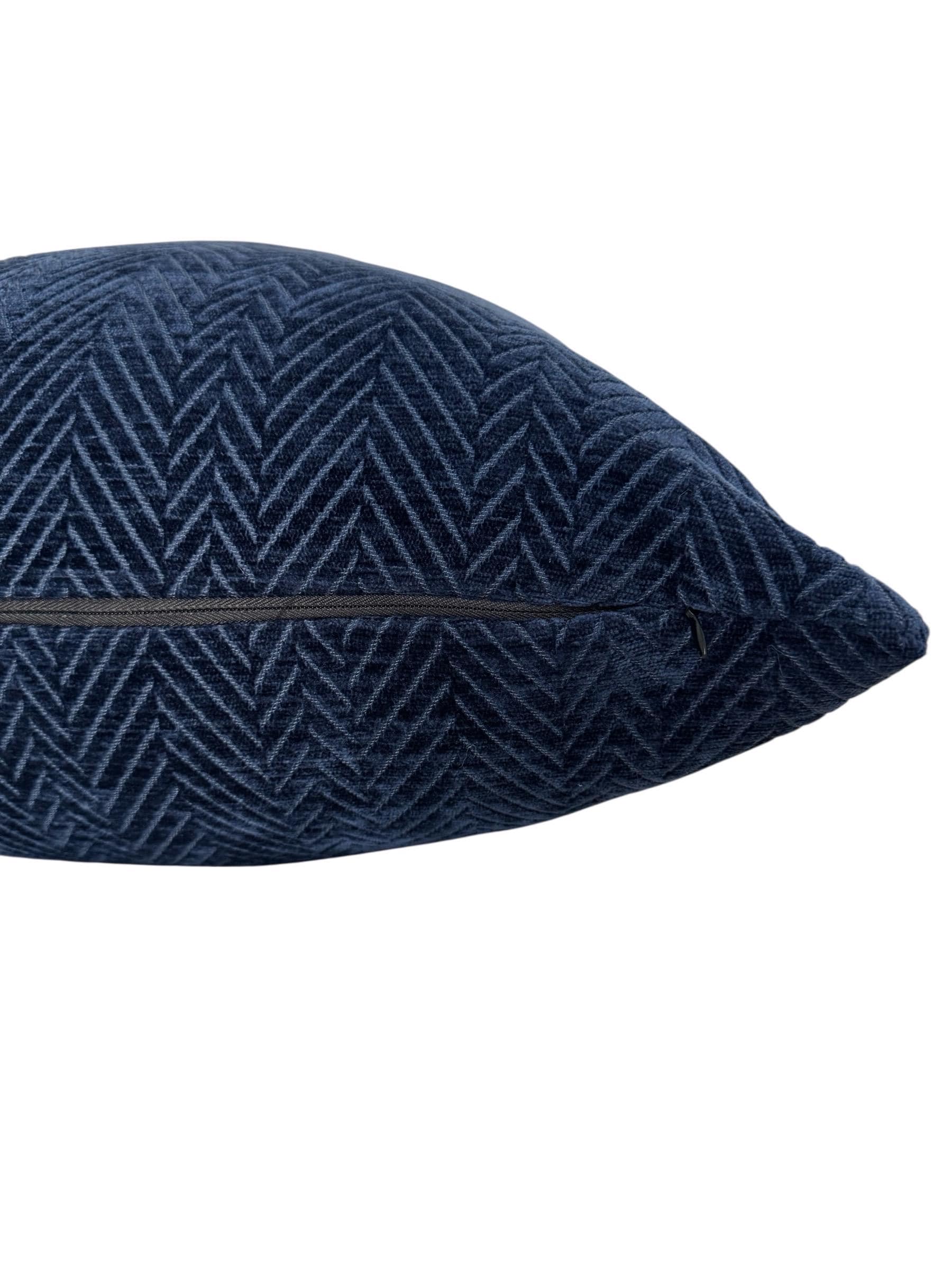 Blue Herringbone Velvet Cushion Cover, Elegant Home Accent