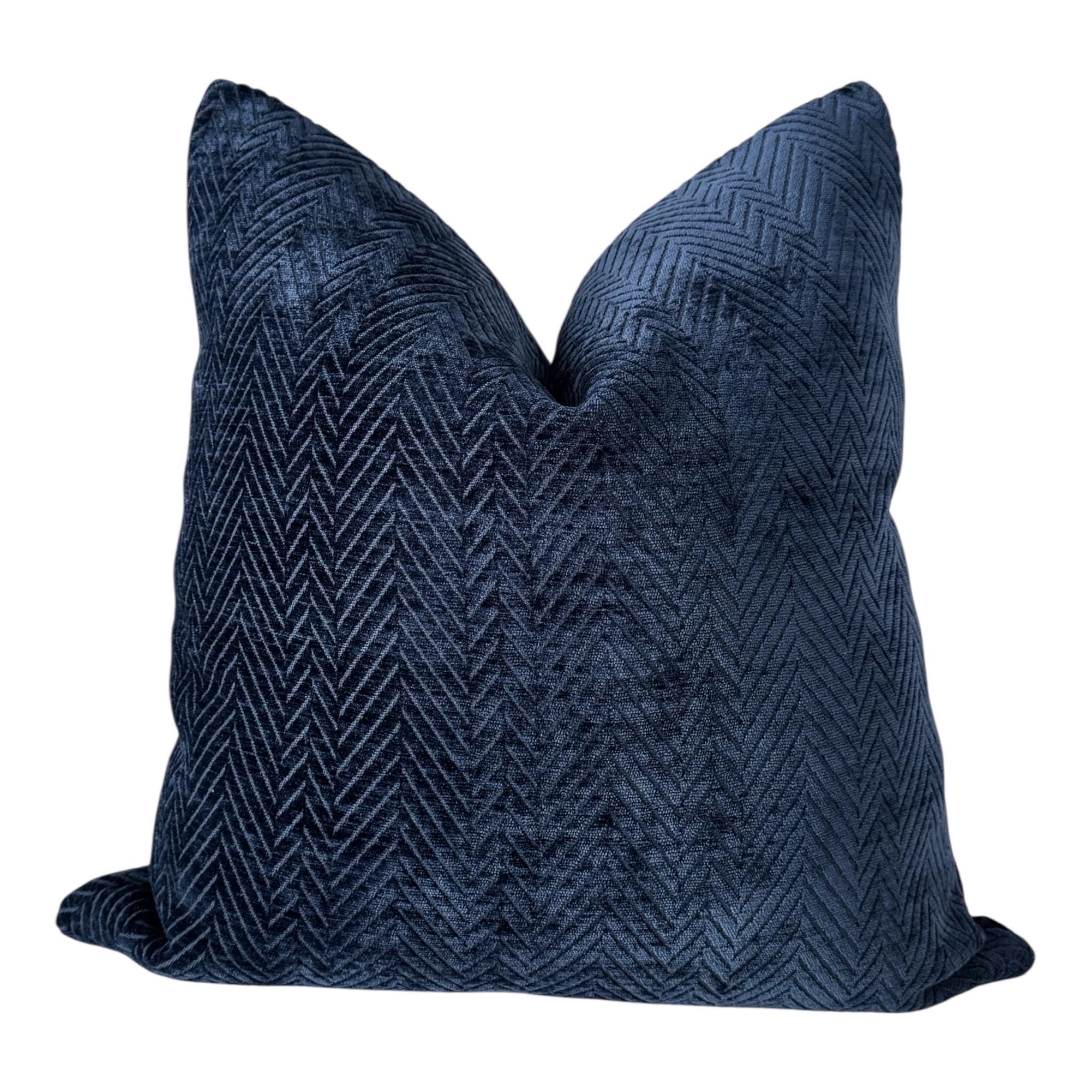 Blue Herringbone Velvet Cushion Cover, Elegant Home Accent
