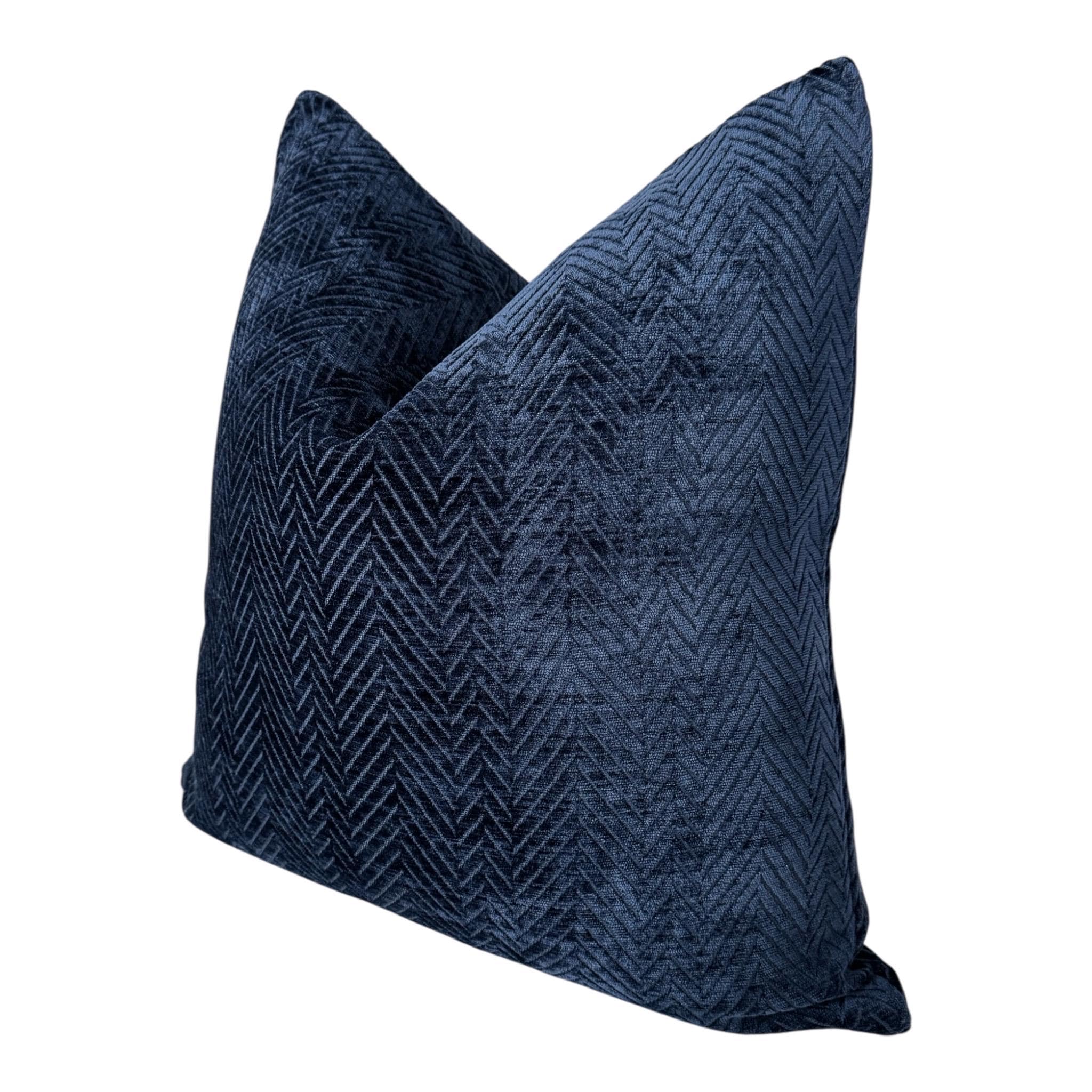 Blue Herringbone Velvet Cushion Cover, Elegant Home Accent