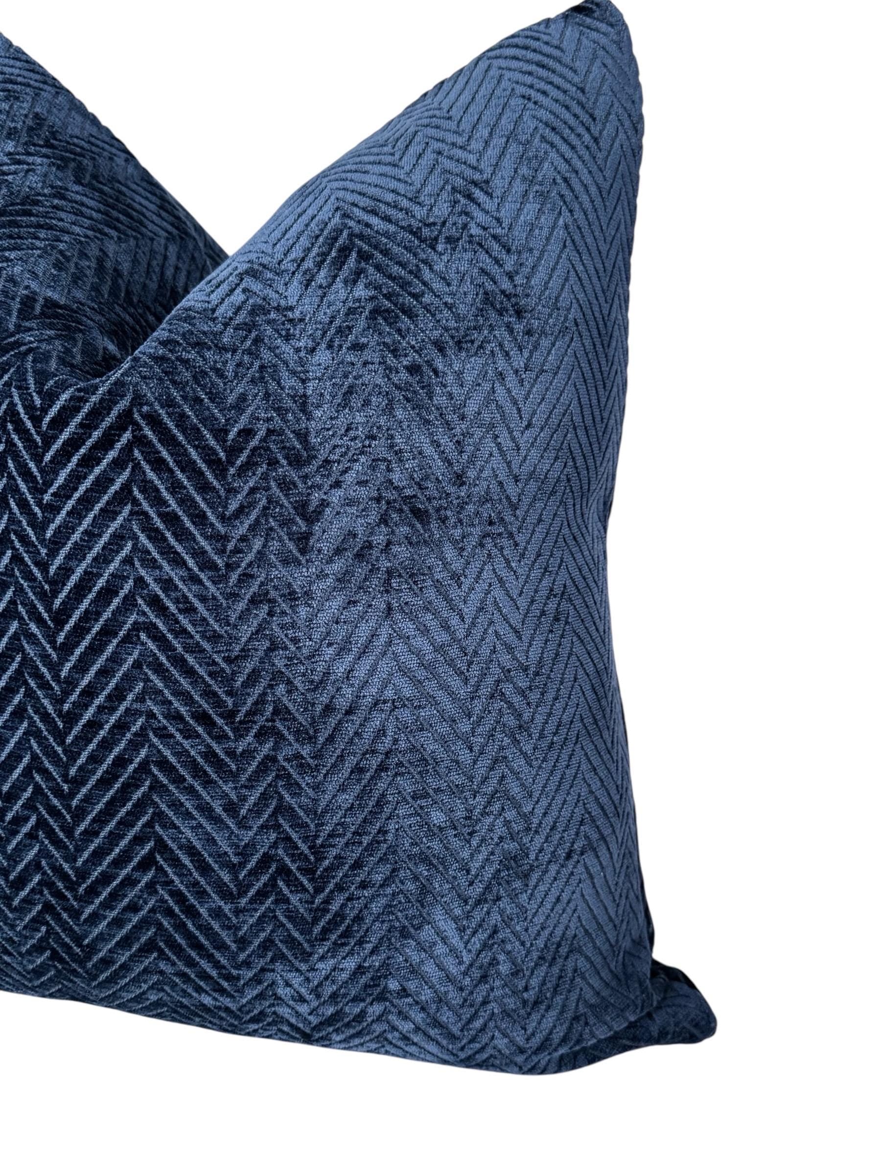 Blue Herringbone Velvet Cushion Cover, Elegant Home Accent