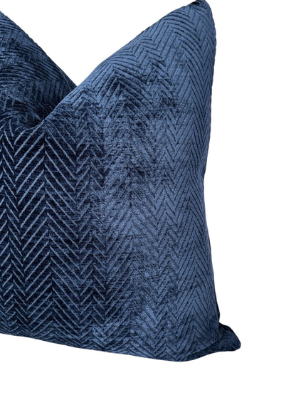 Blue Herringbone Velvet Cushion Cover, Elegant Home Accent