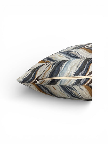 Blue Gold Leaf Pillow Cover, Neutral Decorative Throw Pillow
