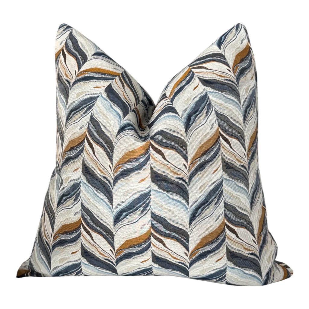 Blue Gold Leaf Pillow Cover, Neutral Decorative Throw Pillow