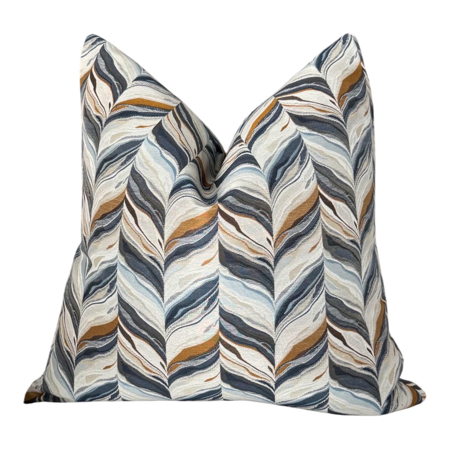 Blue Gold Leaf Pillow Cover, Neutral Decorative Throw Pillow