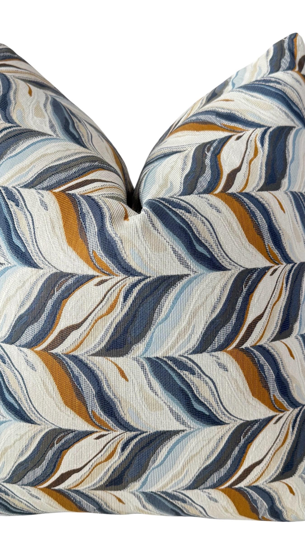Blue Gold Leaf Pillow Cover, Neutral Decorative Throw Pillow