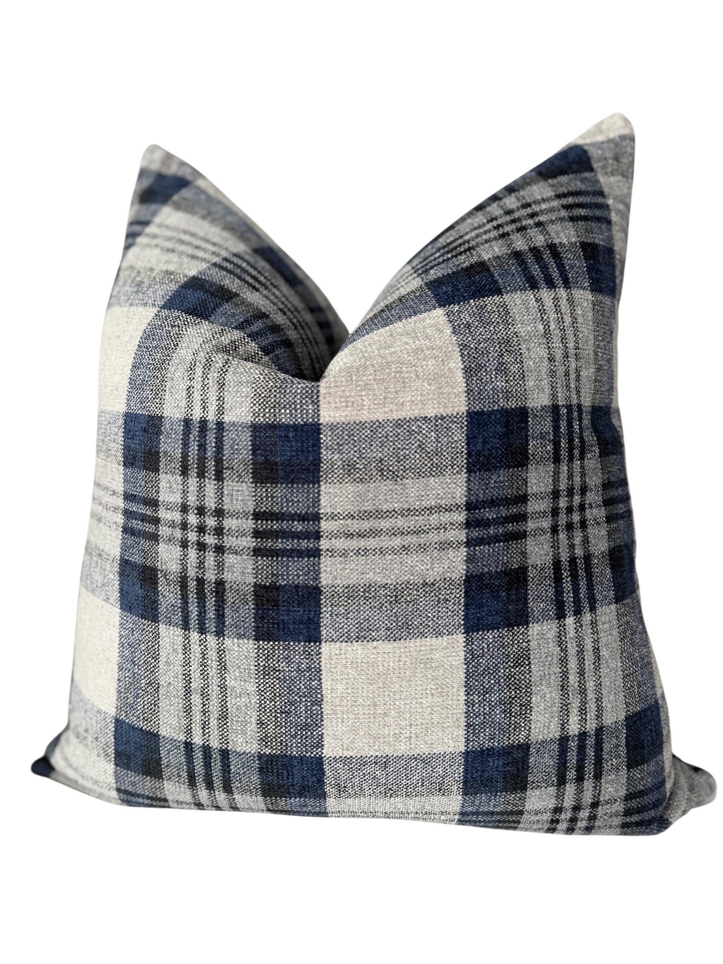 Blue Plaid Pillow Cover, Farmhouse Throw Pillow