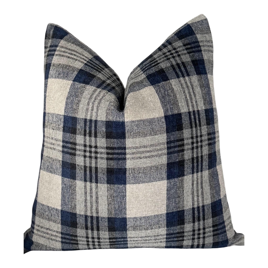 Blue Plaid Pillow Cover, Farmhouse Throw Pillow