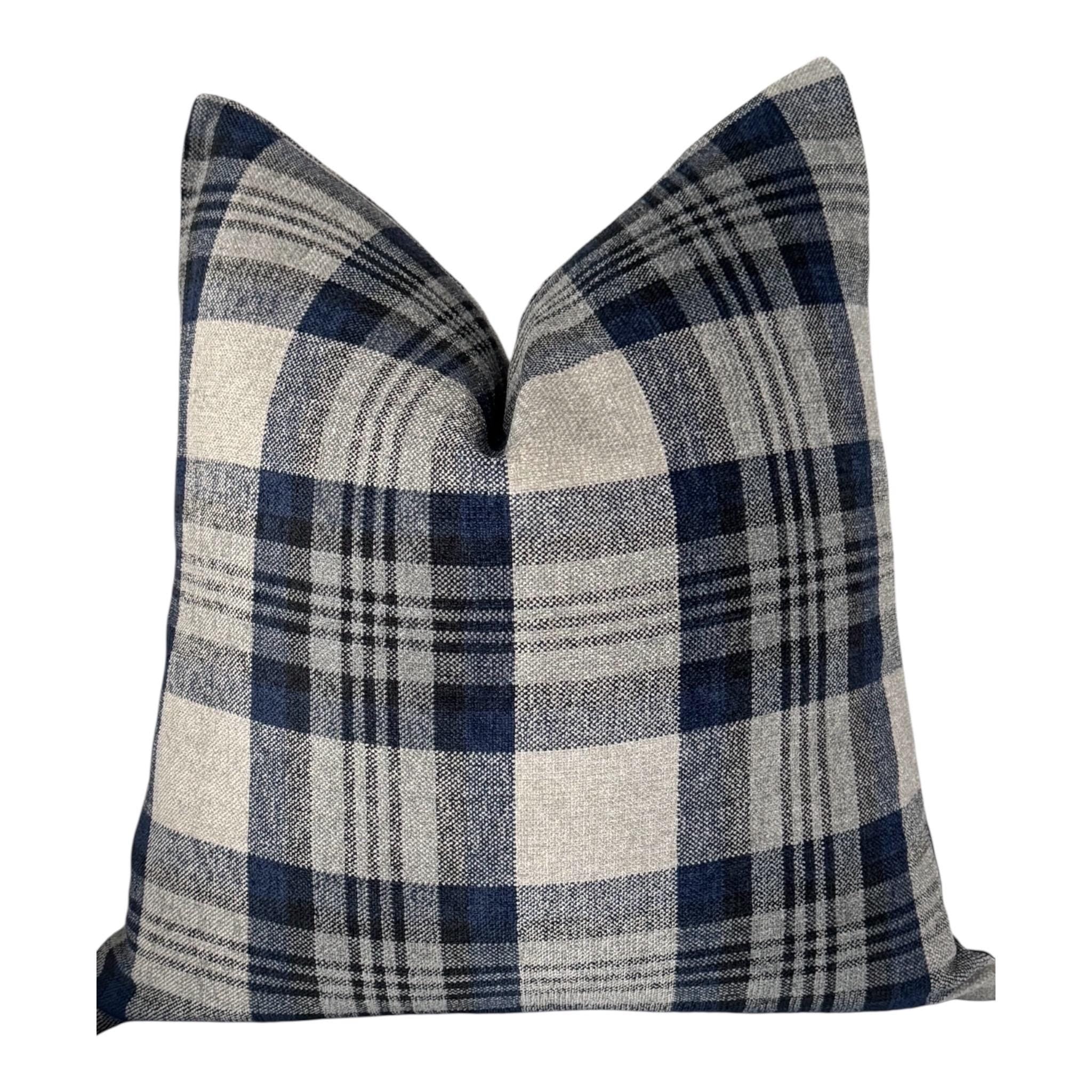 Blue Plaid Pillow Cover, Farmhouse Throw Pillow