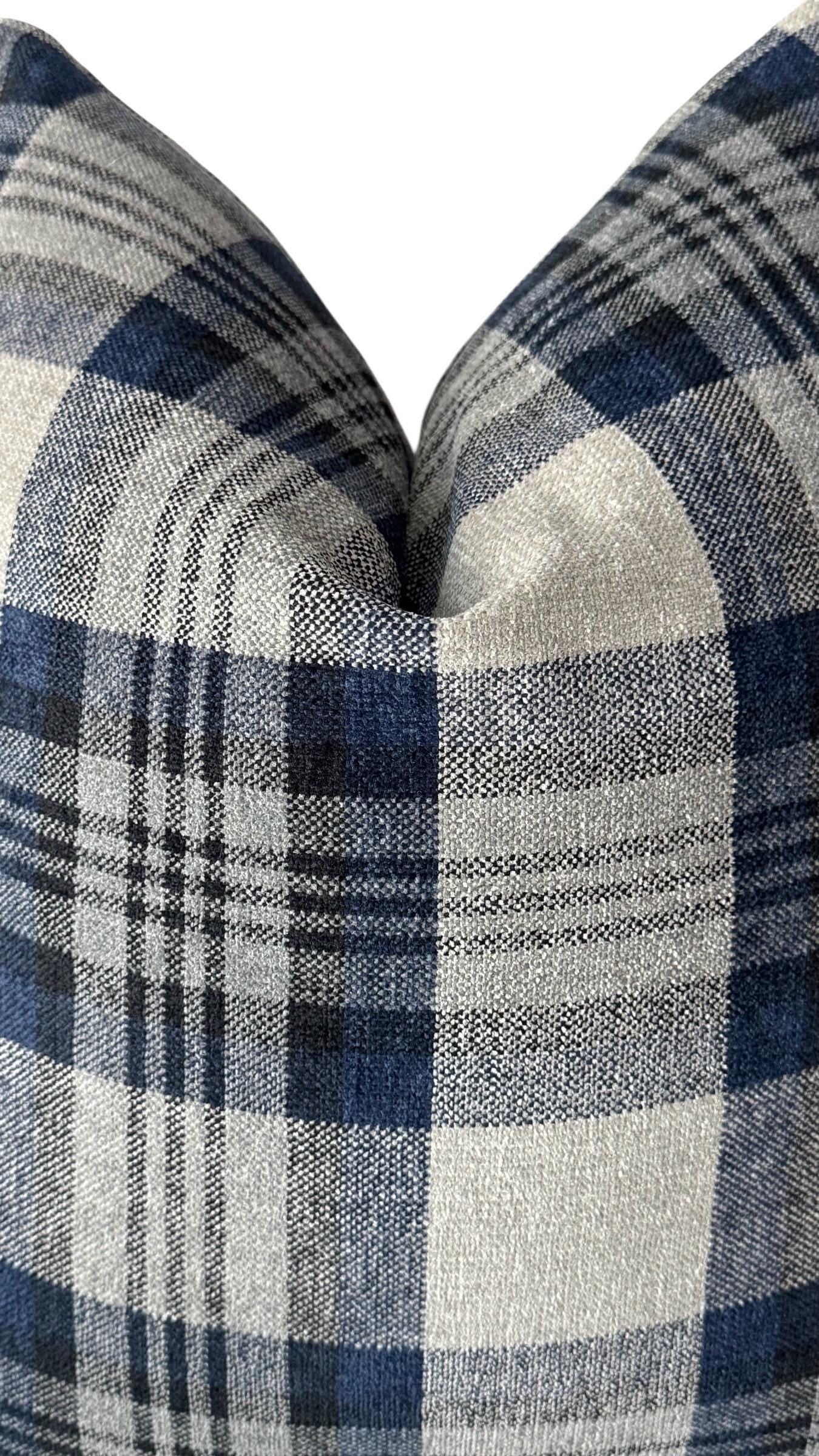 Blue Plaid Pillow Cover, Farmhouse Throw Pillow
