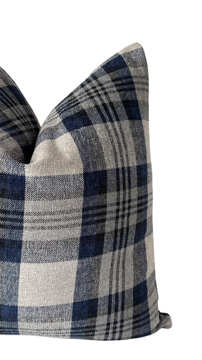 Blue Plaid Pillow Cover, Farmhouse Throw Pillow