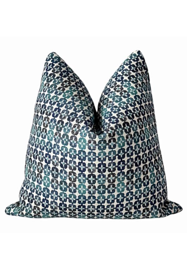 Blue Teal Patterned Pillow Cover, Decorative Throw Pillow