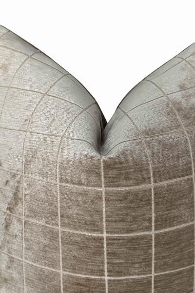 Beige Velvet Grid Pillow Cover, Neutral Throw Pillow