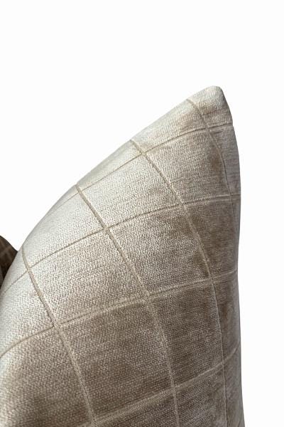 Beige Velvet Grid Pillow Cover, Neutral Throw Pillow