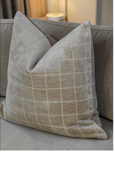 Beige Velvet Grid Pillow Cover, Neutral Throw Pillow