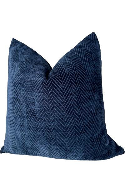 Blue Herringbone Velvet Cushion Cover, Elegant Home Accent