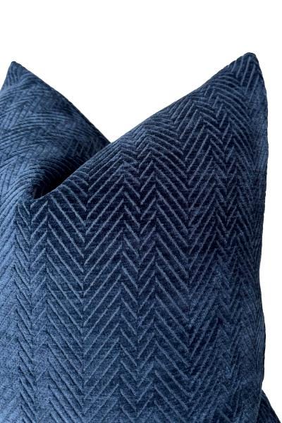 Blue Herringbone Velvet Cushion Cover, Elegant Home Accent