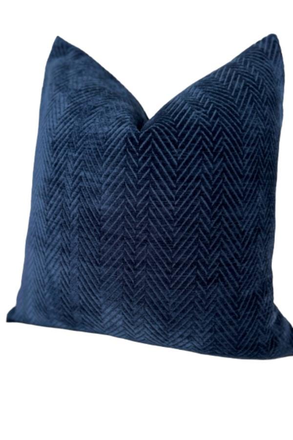 Blue Herringbone Velvet Cushion Cover, Elegant Home Accent