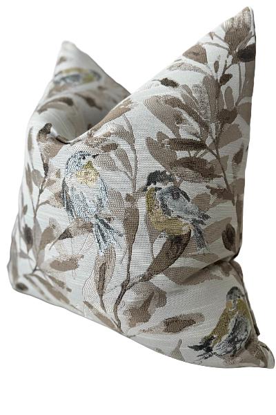 Neutral Bird Floral Pillow Cover, Beige Nature Accent Cushion, Elegant Home Decor