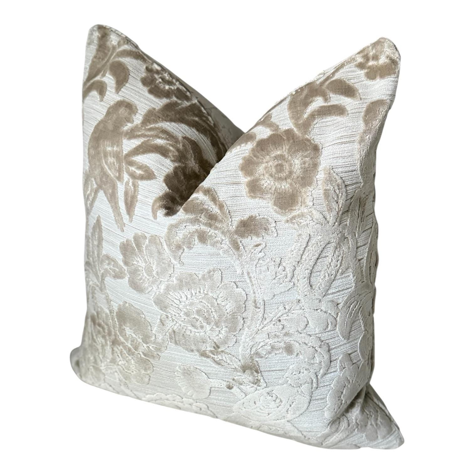 Neutral Floral Pillow Cover, Elegant Beige Accent Pillow, Vintage Inspired Home Decor