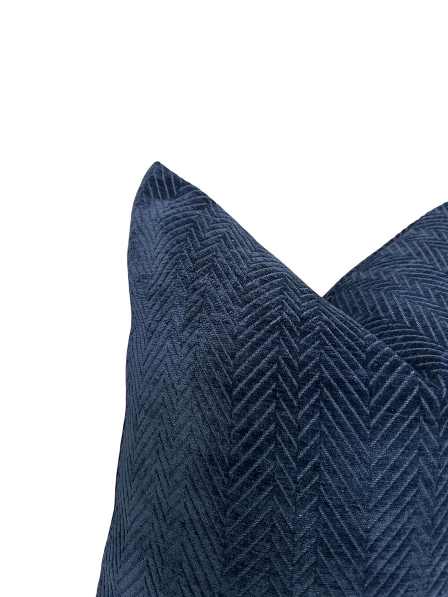 Blue Herringbone Velvet Cushion Cover, Elegant Home Accent