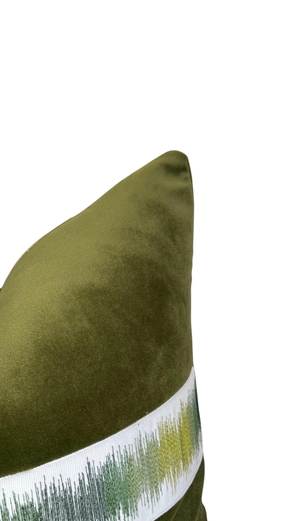 Olive Velvet Pillow Cover | Textured Embroidered Trim Accent Pillow