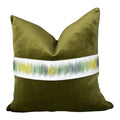 Olive Velvet Pillow Cover | Textured Embroidered Trim Accent Pillow
