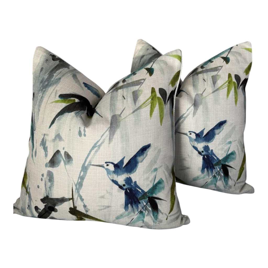 Blue Bird Floral Pillow Cover, Decorative Accent Cushion, Nature Inspired Home Decor
