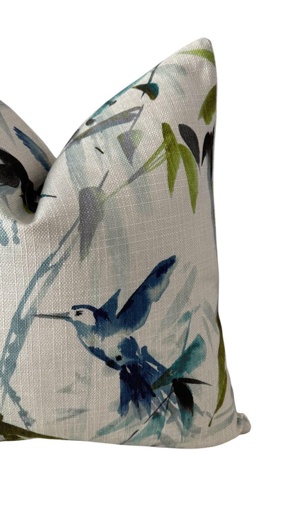 Blue Bird Floral Pillow Cover, Decorative Accent Cushion, Nature Inspired Home Decor