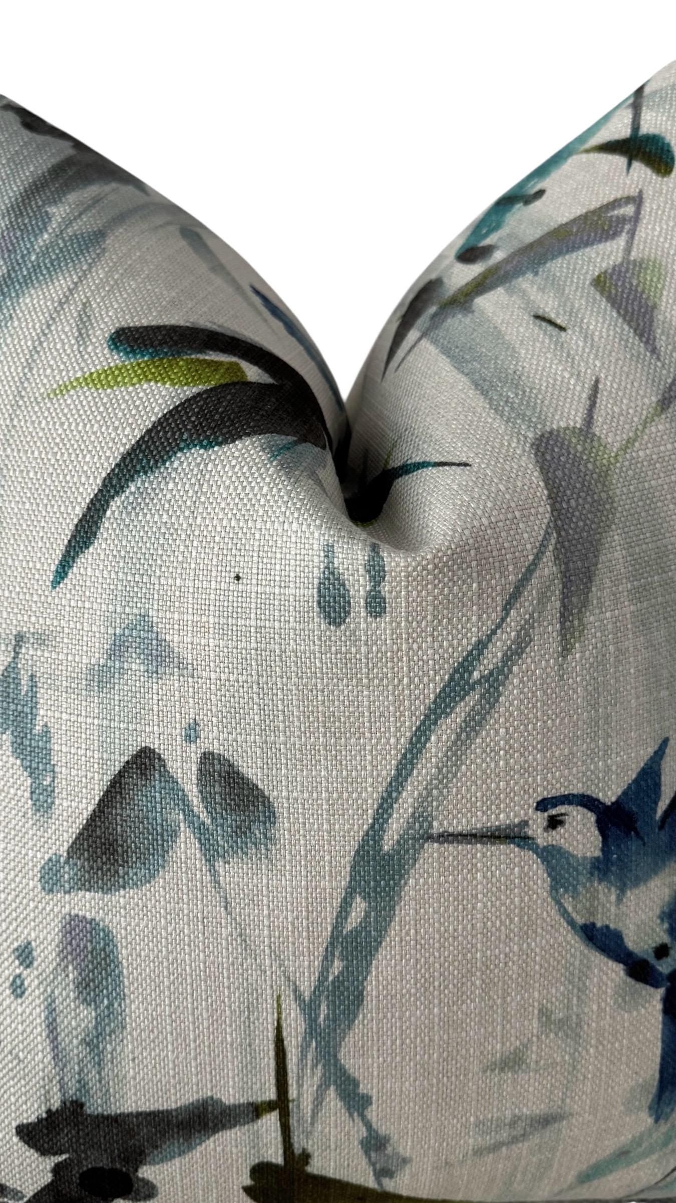 Blue Bird Floral Pillow Cover, Decorative Accent Cushion, Nature Inspired Home Decor