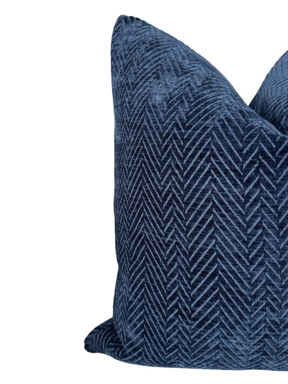 Blue Herringbone Velvet Cushion Cover, Elegant Home Accent