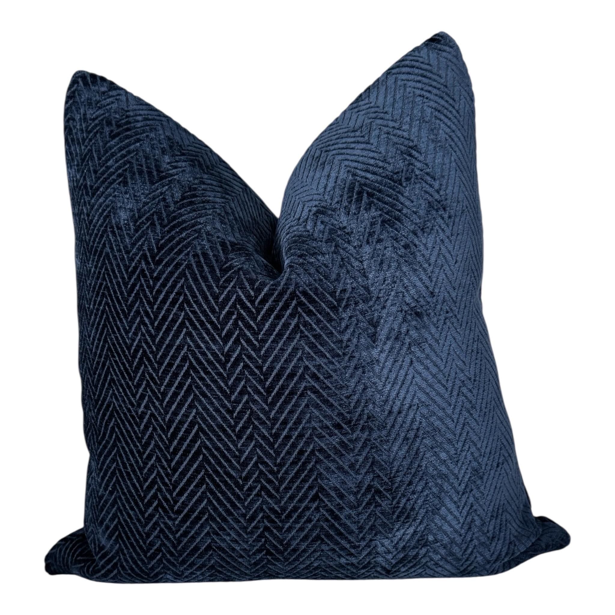 Blue Herringbone Velvet Cushion Cover, Elegant Home Accent