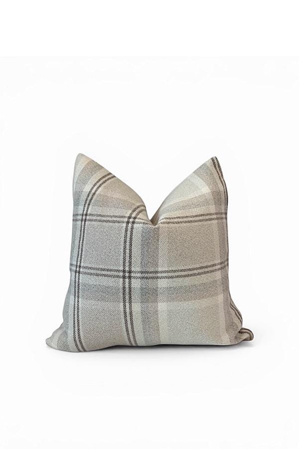 Neutral Plaid Pillow Cover, Beige Check Throw Cushion, Modern Farmhouse Accent