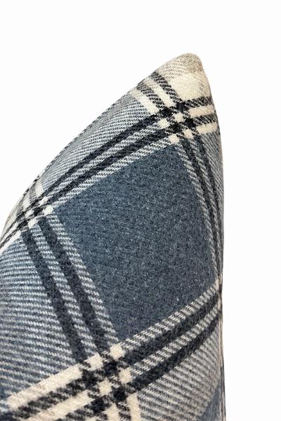 Blue Plaid Pillow Cover, Neutral Check Farmhouse Cushion