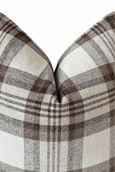 Brown Plaid Pillow Cover, Neutral Check Farmhouse Cushion