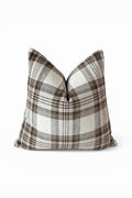 Brown Plaid Pillow Cover, Neutral Check Farmhouse Cushion