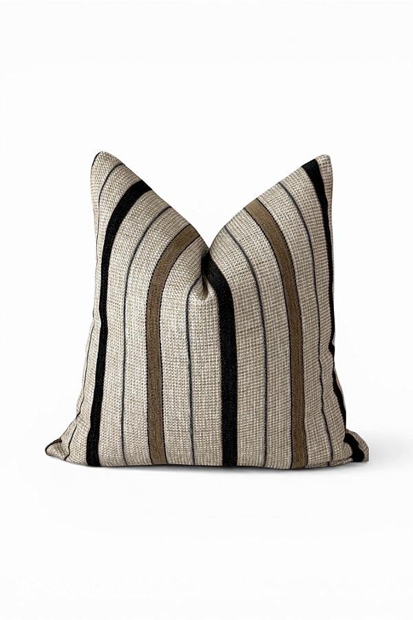 Textured Neutral Stripe Pillow Cover, Beige Black Farmhouse Cushion