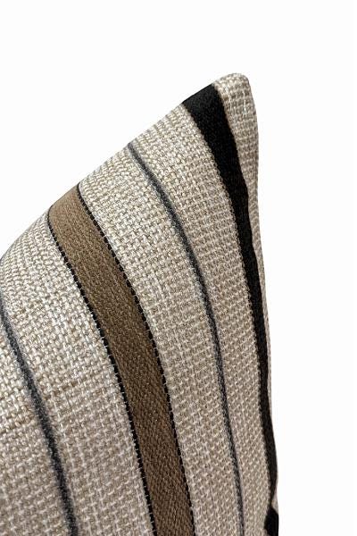 Textured Neutral Stripe Pillow Cover, Beige Black Farmhouse Cushion